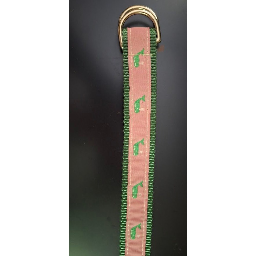 Leather Man Essex CT Green Pink Whale D-Ring Webbing Belt Womens Large Preppy - Picture 1 of 5